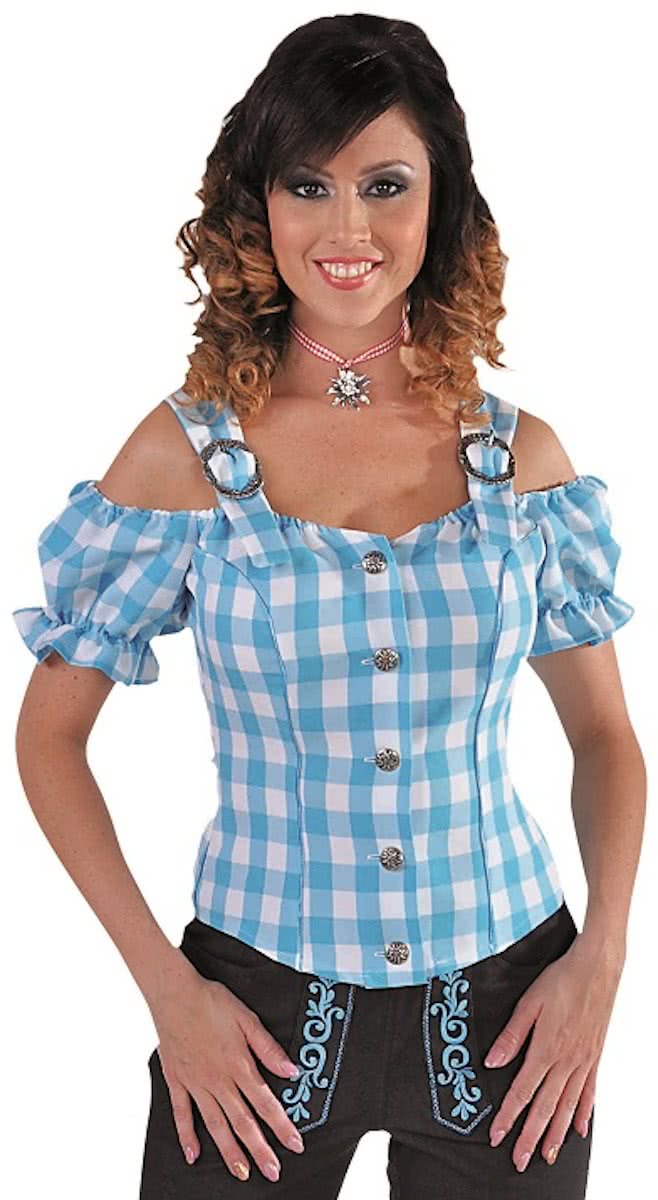 Luxe Tiroler blouse voor dames met blauwe ruit | Oktoberfestkleding maat M (38/40)